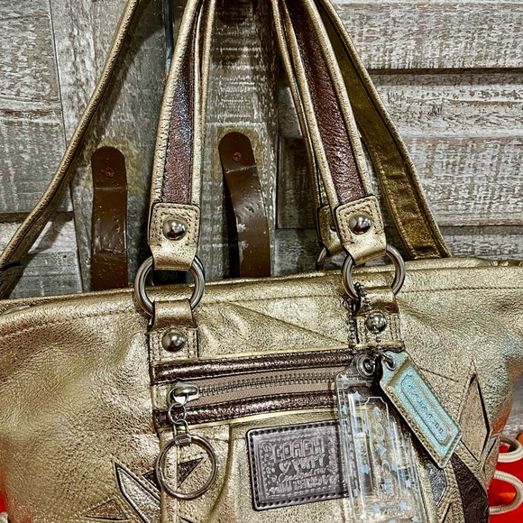 Authentic COACH POPPY Gold Star Shoulder Tote 16050 - Picture 8 of 12